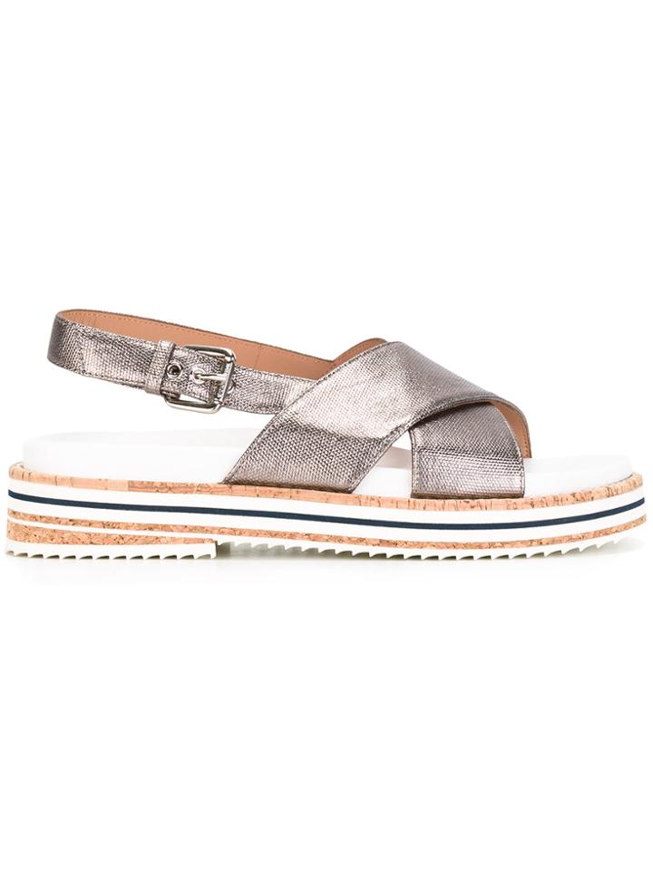 L'autre Chose Crossed Sling-back Sandals - Grey