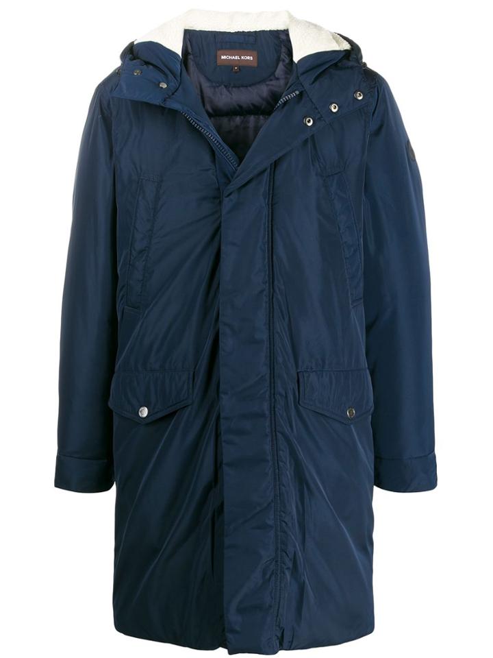 Michael Kors Shearling Hood Parka Coat - Blue
