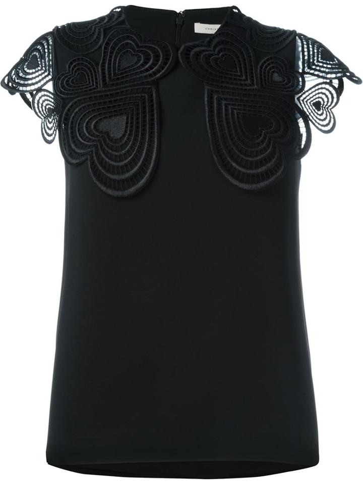 Christopher Kane Macrame Heart Blouse, Women's, Size: 2, Black, Viscose/acetate/spandex/elastane/polyester