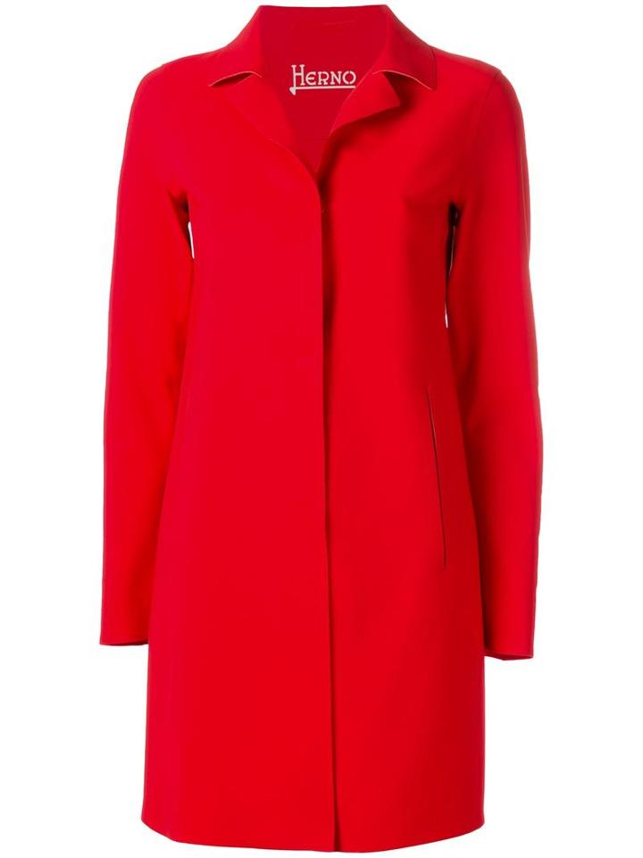 Herno Single-breasted Mid Coat, Women's, Size: 48, Red, Polyamide/spandex/elastane
