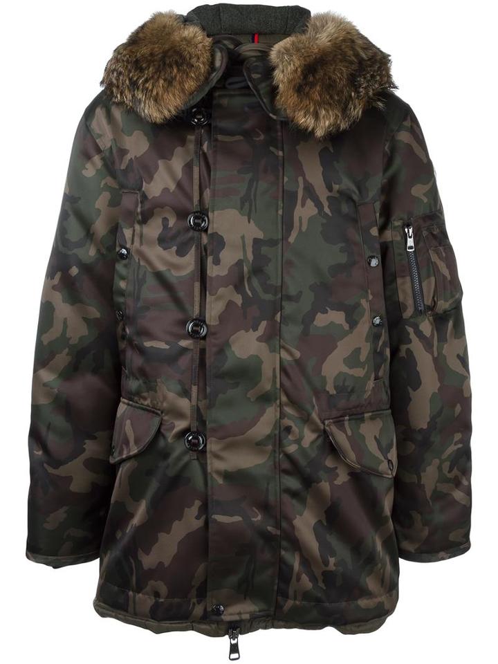 Moncler 'ronier' Parka Coat, Men's, Size: Iv, Green, Feather Down/polyamide/polyester/coyote Fur