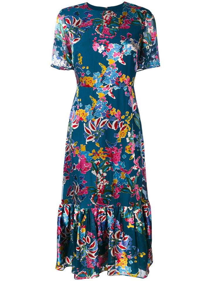 Saloni - Floral Print Dress - Women - Silk/polyester/rayon - 12, Green, Silk/polyester/rayon