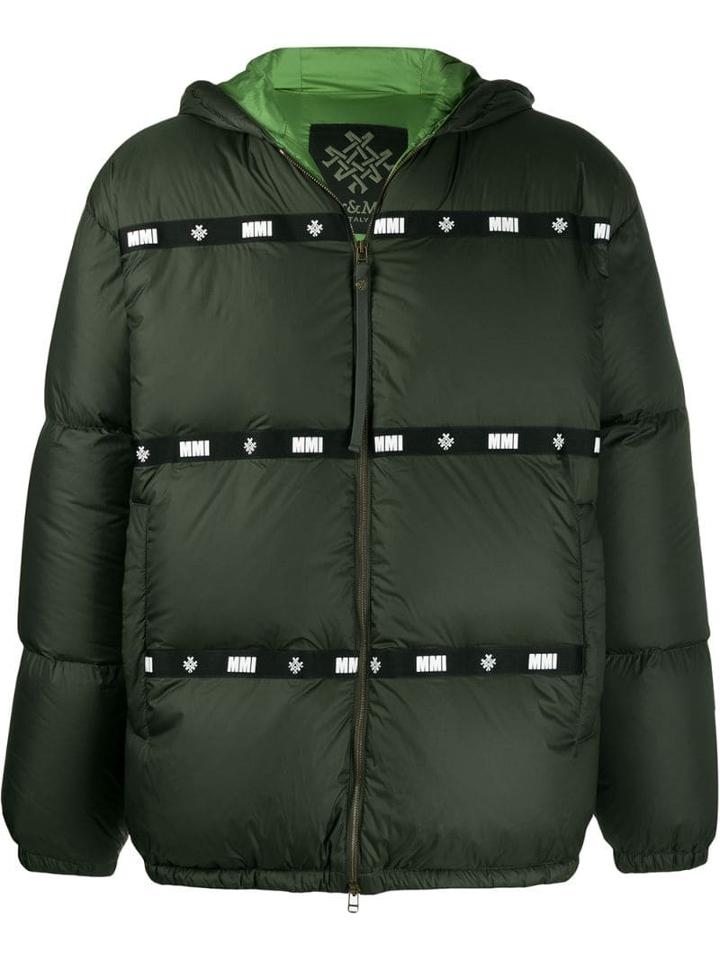 Mr & Mrs Italy Logo Strip Padded Jacket - Green