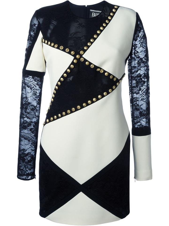 Fausto Puglisi Lace Panel Studded Dress, Women's, Size: 42, Black, Acetate/viscose/cotton/metal (other)