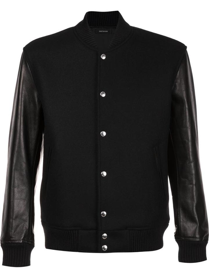 Christian Dada Classic Stadium Jacket, Men's, Size: 50, Black, Cupro/leather/cashmere/wool