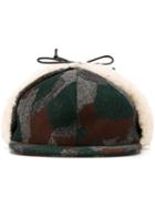 Maison Kitsuné Shearling Detail Patterned Cap, Men's, Cotton/wool