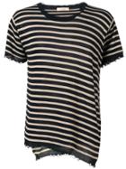 Maison Flaneur Striped T-shirt With Ripped Details - Neutrals