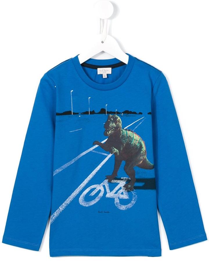 Paul Smith Junior T-rex Print Long Sleeve T-shirt, Boy's, Size: 10 Yrs, Blue