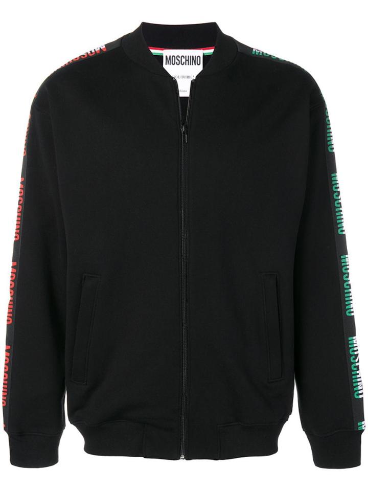 Moschino Logo Stripe Bomber Jacket - Black