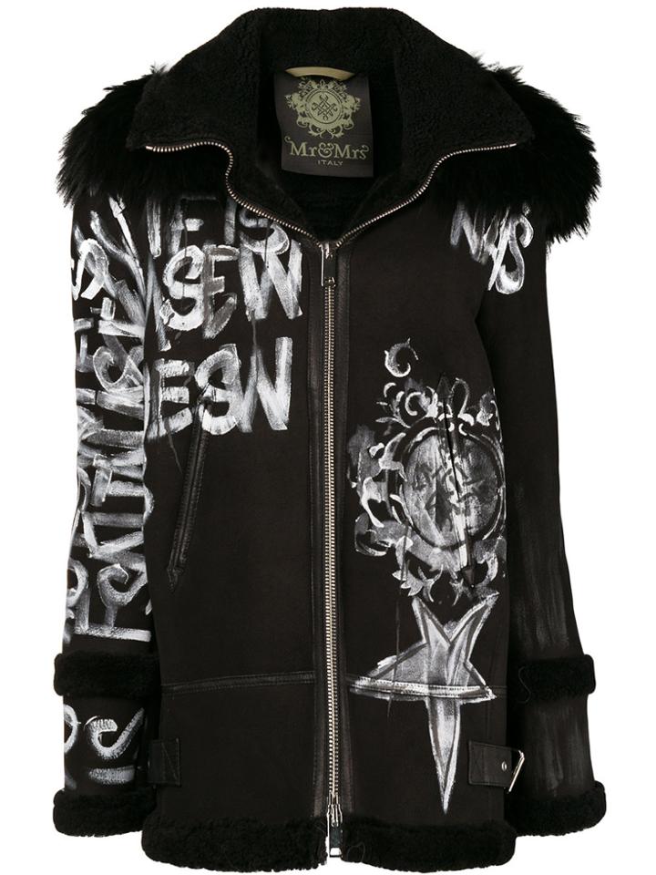 Mr & Mrs Italy Graffiti Hooded Coat - Black