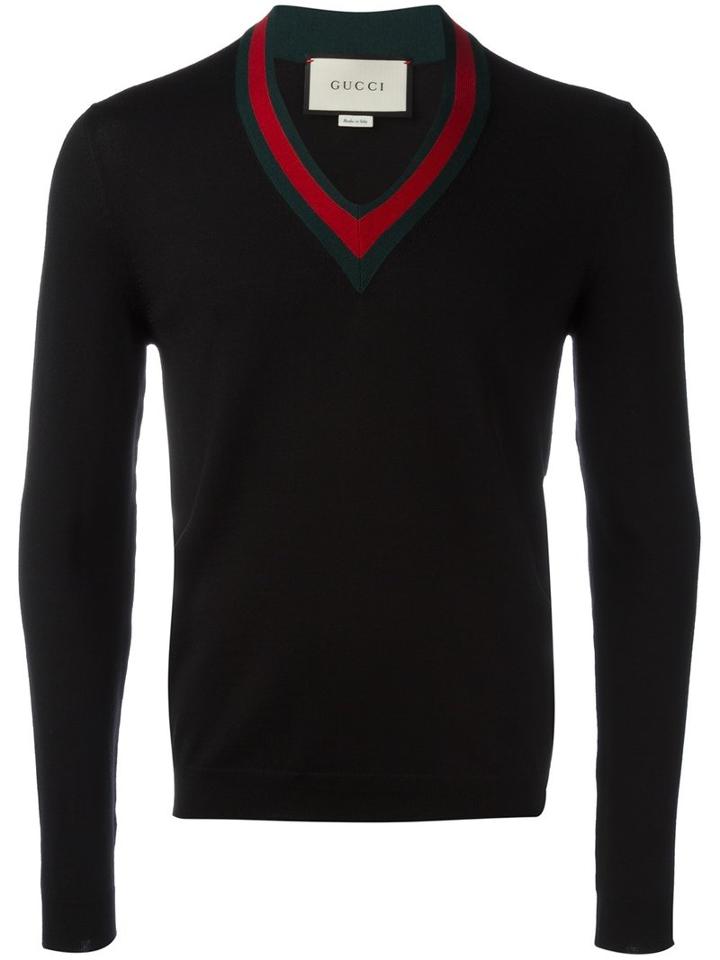 Gucci Web Trim V-neck Jumper, Men's, Size: Large, Black, Wool