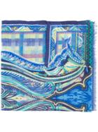 Etro Abstract Print Scarf, Men's, Blue, Silk/cashmere