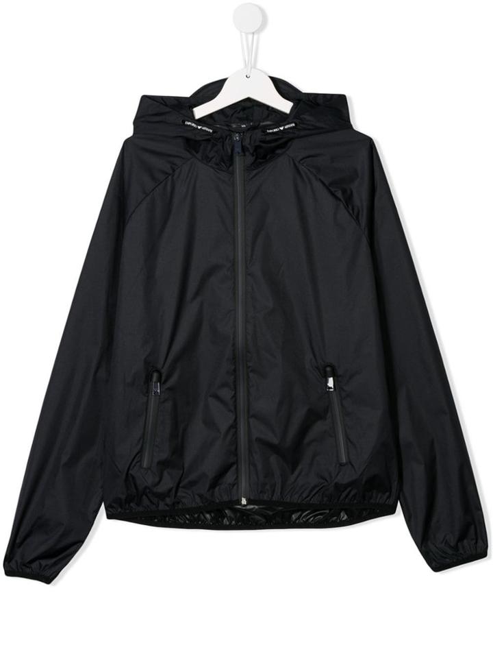 Emporio Armani Kids Back Logo Print Hooded Jacket - Blue