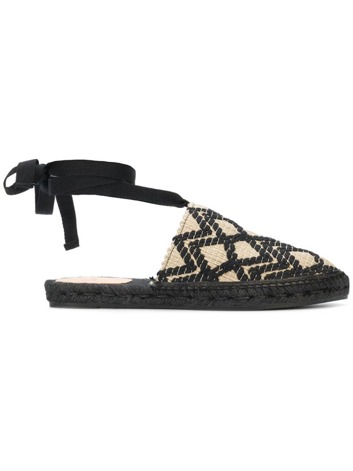 Castañer Woven Ankle Strap Slippers - Black