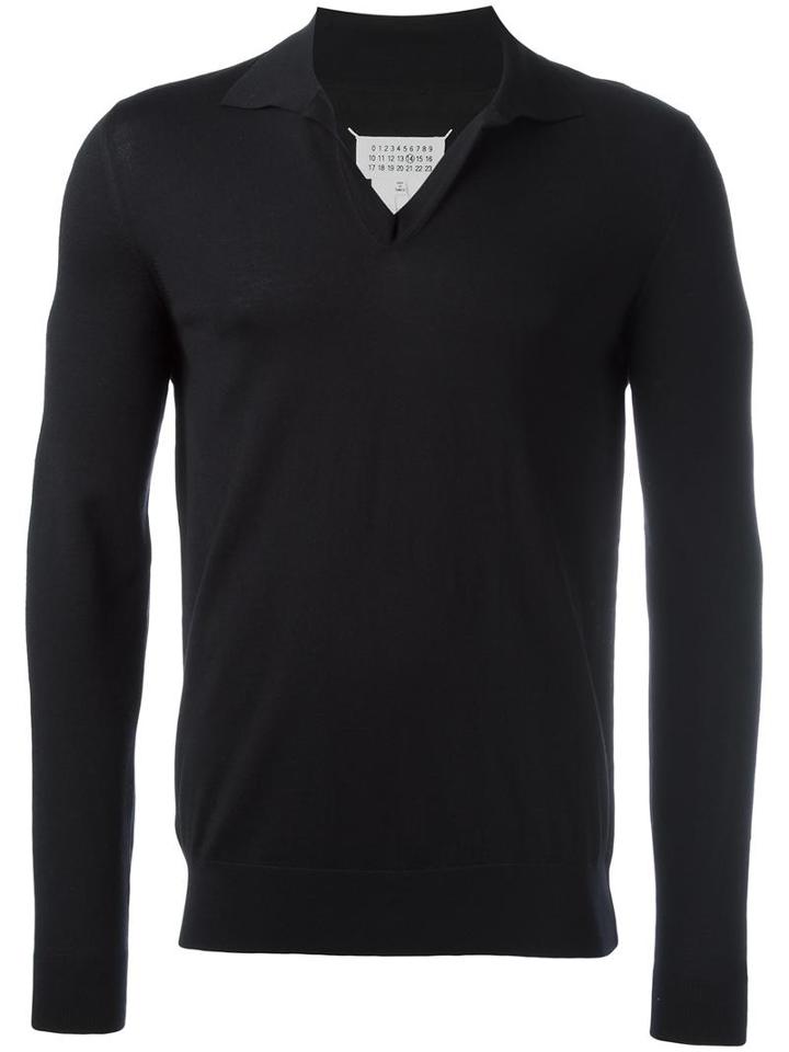 Maison Margiela Knitted Polo Shirt, Men's, Size: Medium, Black, Wool