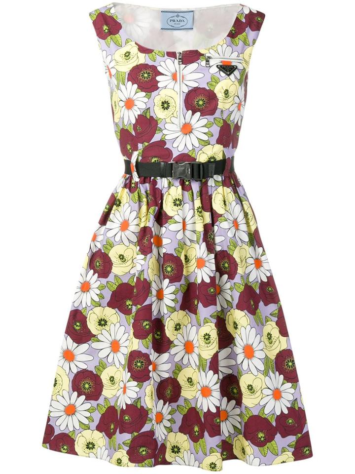 Prada Floral Print Flared Dress