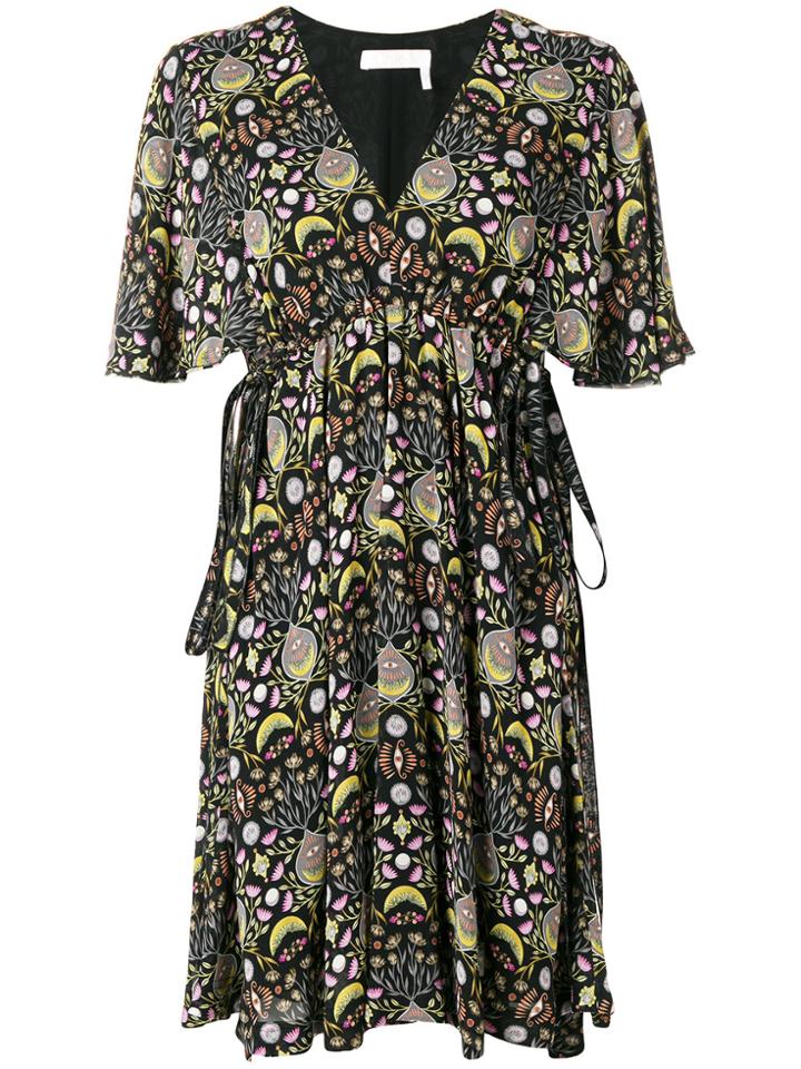 Chloé Printed Ruffle Mini Dress - Black