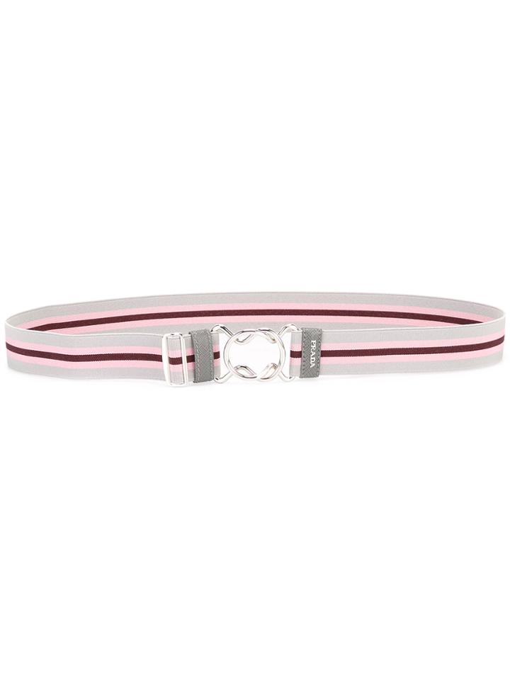 Prada Thin Striped Belt - Nude & Neutrals