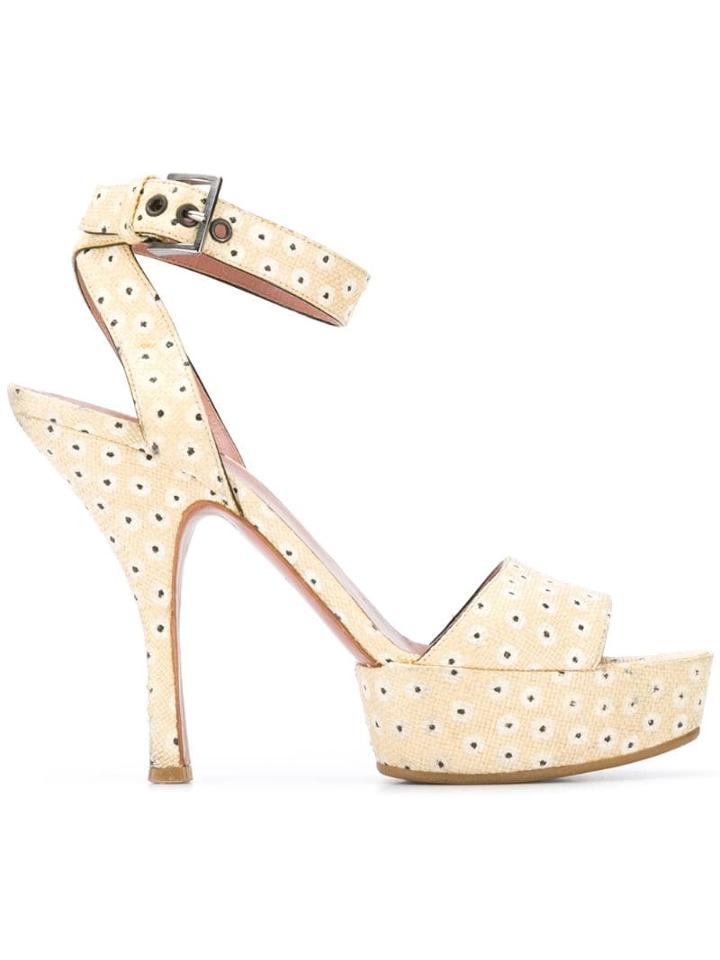 Alaïa Pre-owned 2000's Half Platform Floral Sandals - Neutrals