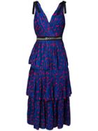 Self-portrait Plunge Neck Pleated Dress - Blue