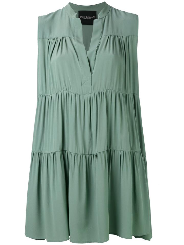 Erika Cavallini - Gathered Details Shift Dress - Women - Silk/acetate - 42, Green, Silk/acetate