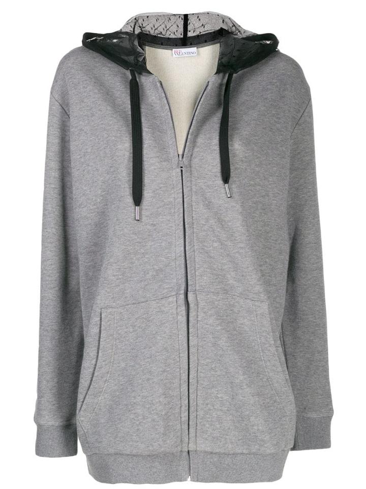 Red Valentino Point D'esprit Tulle Zipped Hoodie - Grey