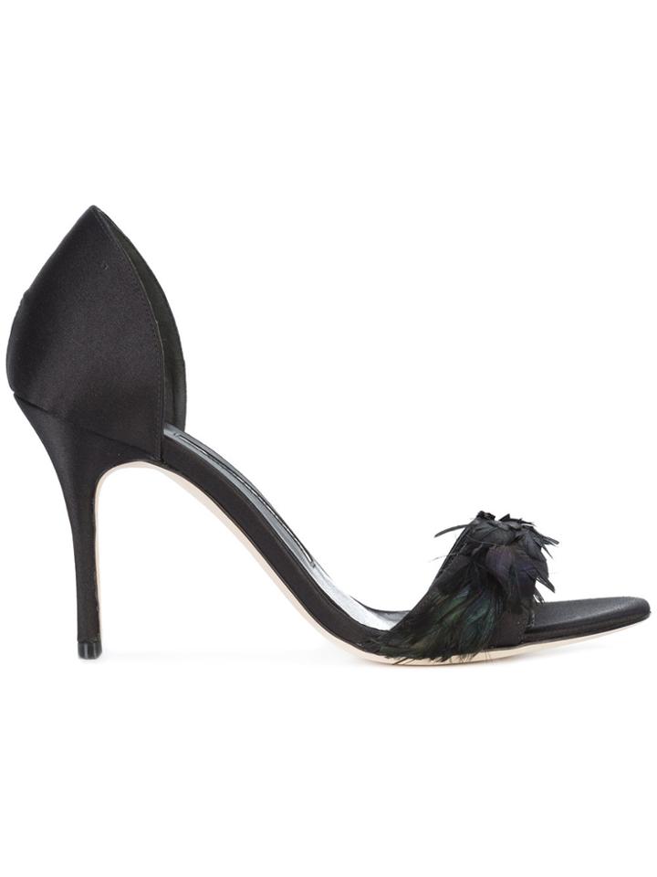 Manolo Blahnik Feather-embellished Catalina Sandals - Black