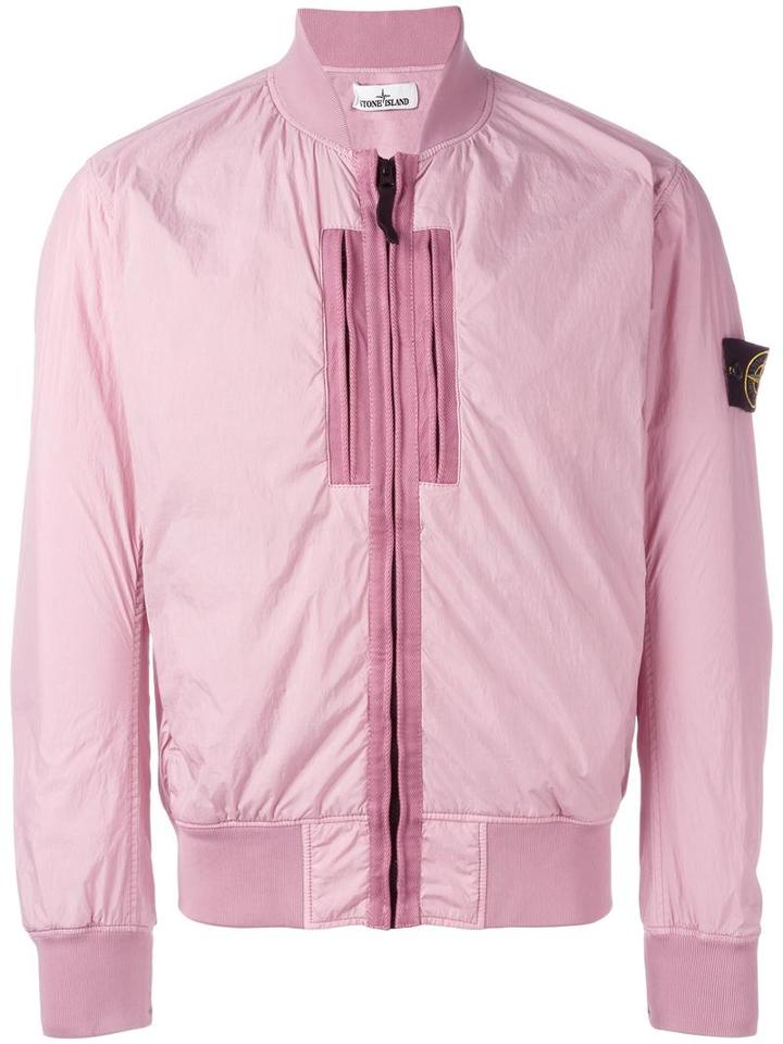 Stone Island Pocket Detail Bomber Jacket, Men's, Size: Medium, Pink/purple, Polyamide/polyurethane Resin/cotton