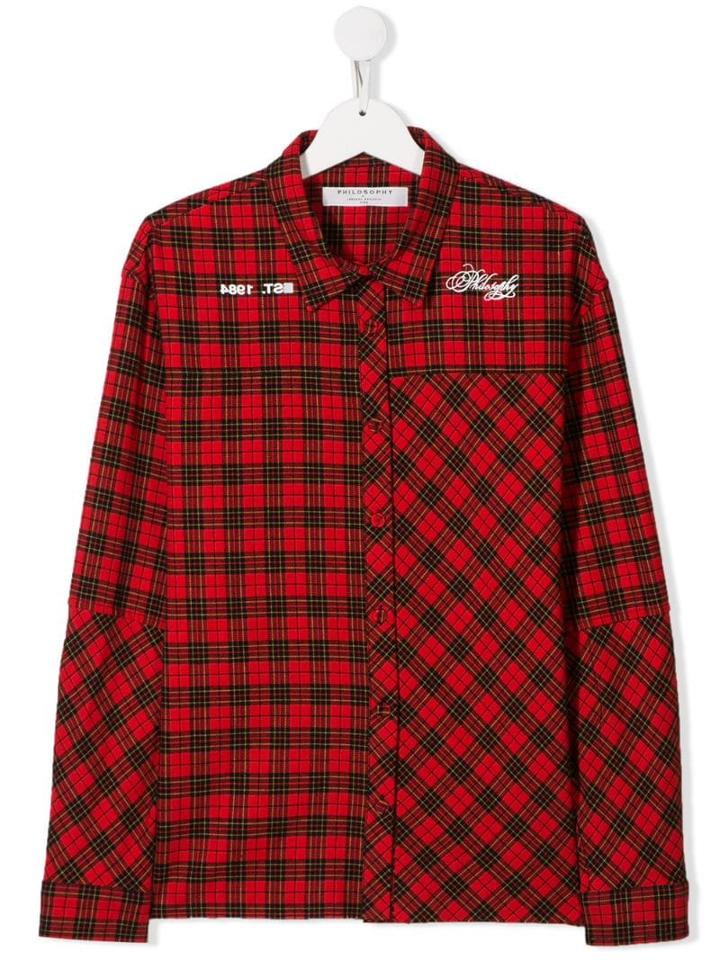 Philosophy Di Lorenzo Serafini Kids Teen Tartan Print Shirt - Black