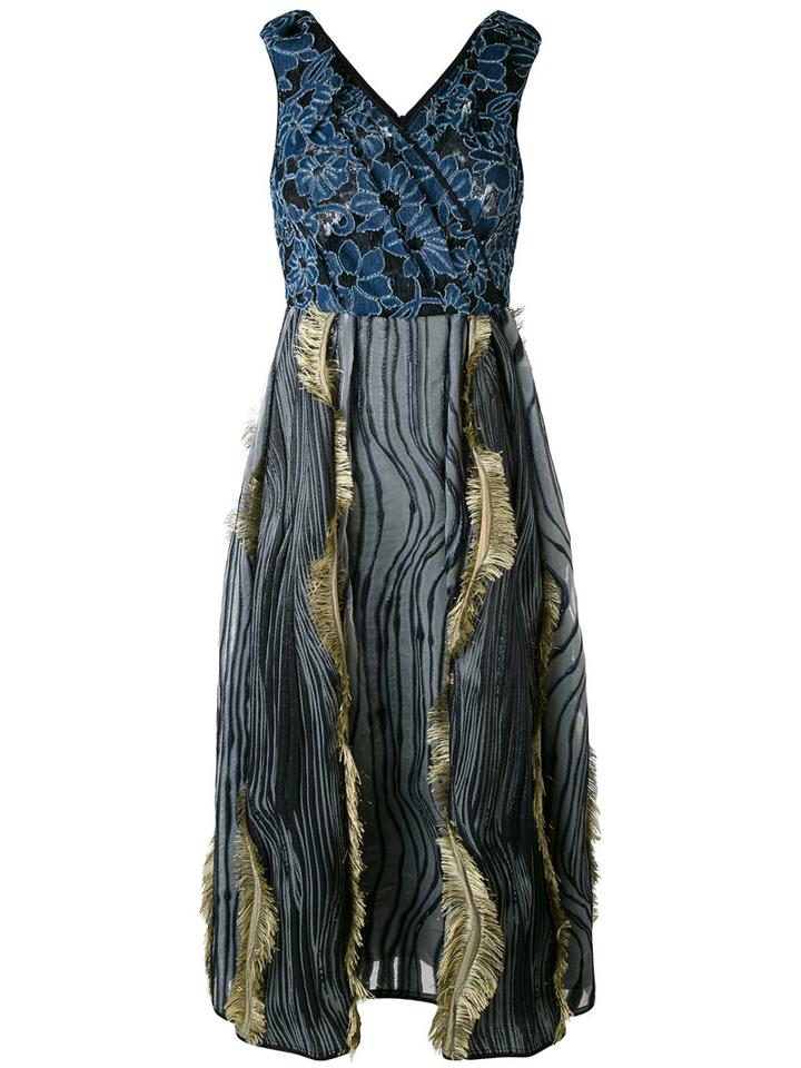 Antonio Marras - Ruffled Midi Dress - Women - Polyester/cotton/silk/spandex/elastane - 40, Blue, Polyester/cotton/silk/spandex/elastane