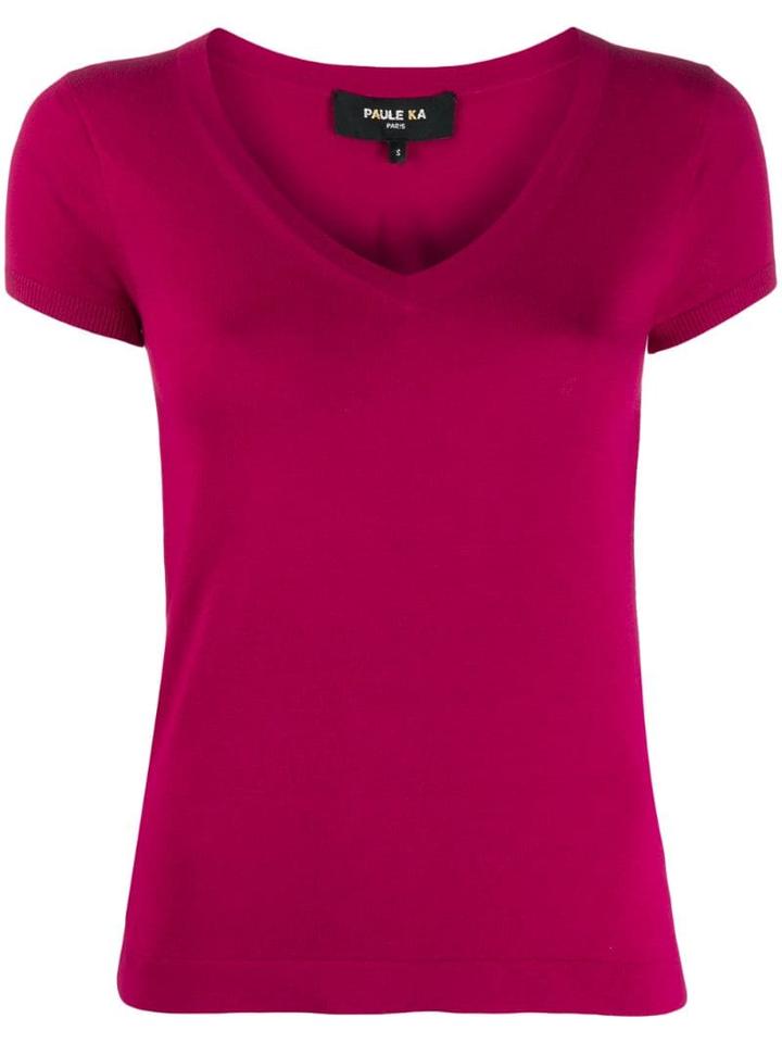 Paule Ka Short-sleeved V-neck Pullover - Purple