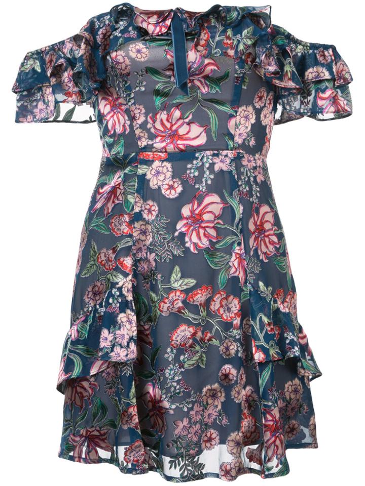 For Love And Lemons Floral Print Short Dress - Blue