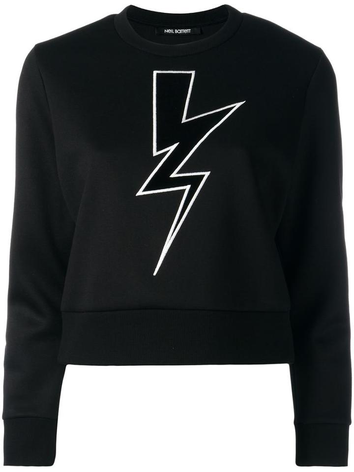 Neil Barrett Lightning Bolt Cropped Sweatshirt, Women's, Size: Small, Black, Viscose/polyurethane/cotton