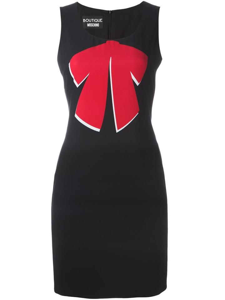 Boutique Moschino Bow Print Dress, Women's, Size: 40, Black, Polyester/other Fibers