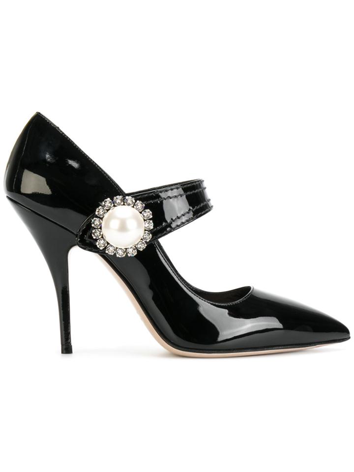 Miu Miu Embellished Pointed Toe Pumps - Black