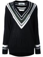 Victoria Victoria Beckham Striped V-neck Jumper, Women's, Size: 6, Black, Wool