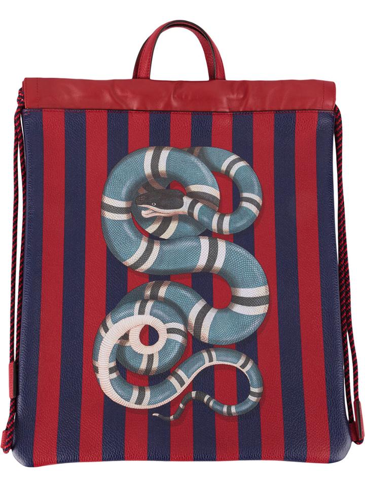 Gucci Snake Drawstring Backpack - Red