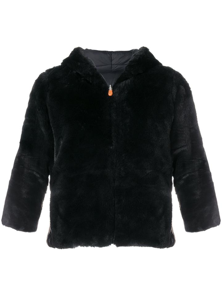 Save The Duck Cropped Sleeve Textured Jacket - Black