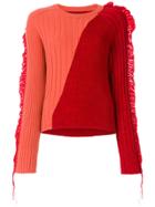 Maison Margiela Bicolour Fringed Rib Knit Sweater - Red
