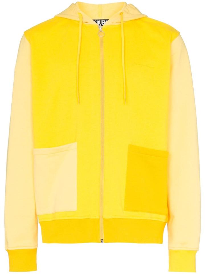 Jacquemus Contrast Panel Zipped Cotton Hoodie - Yellow