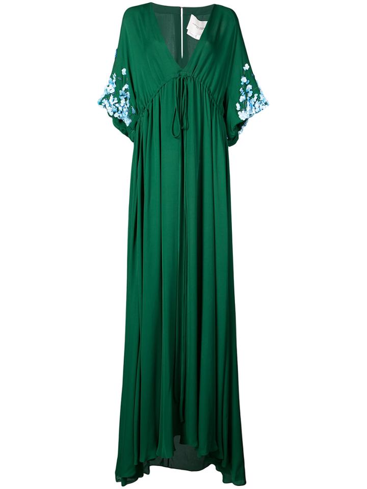 Carolina Herrera Floral Applique Maxi Dress - Green