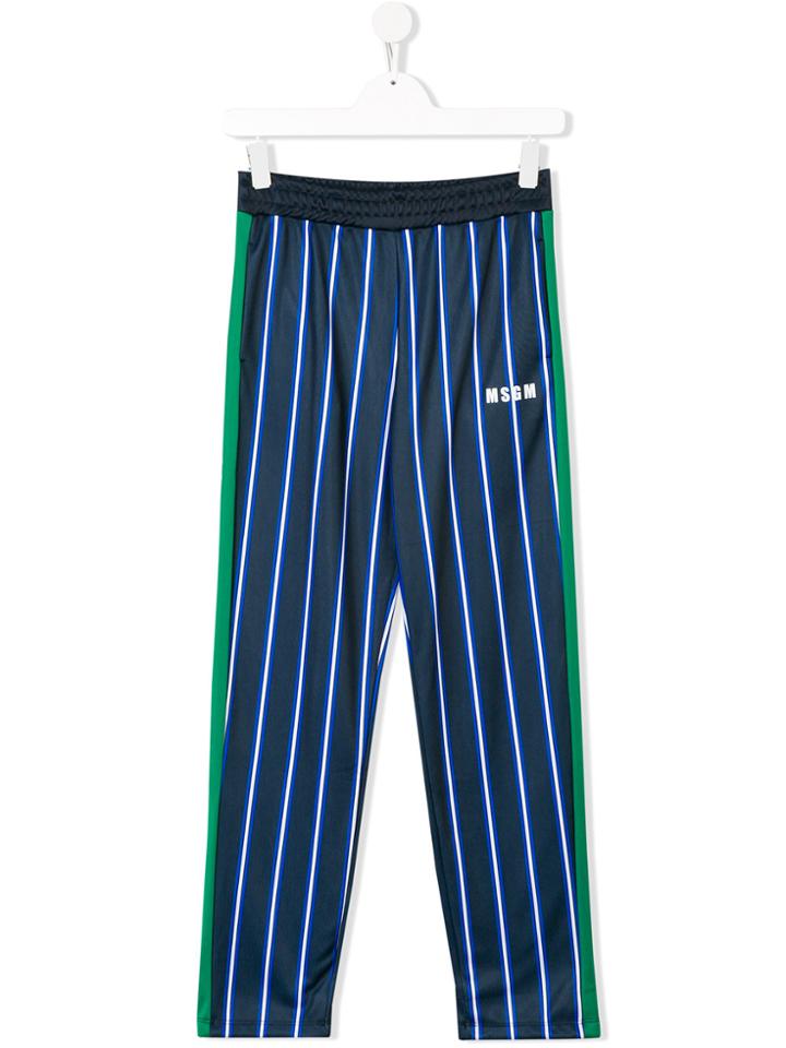 Msgm Kids Teen Striped Trousers - Blue