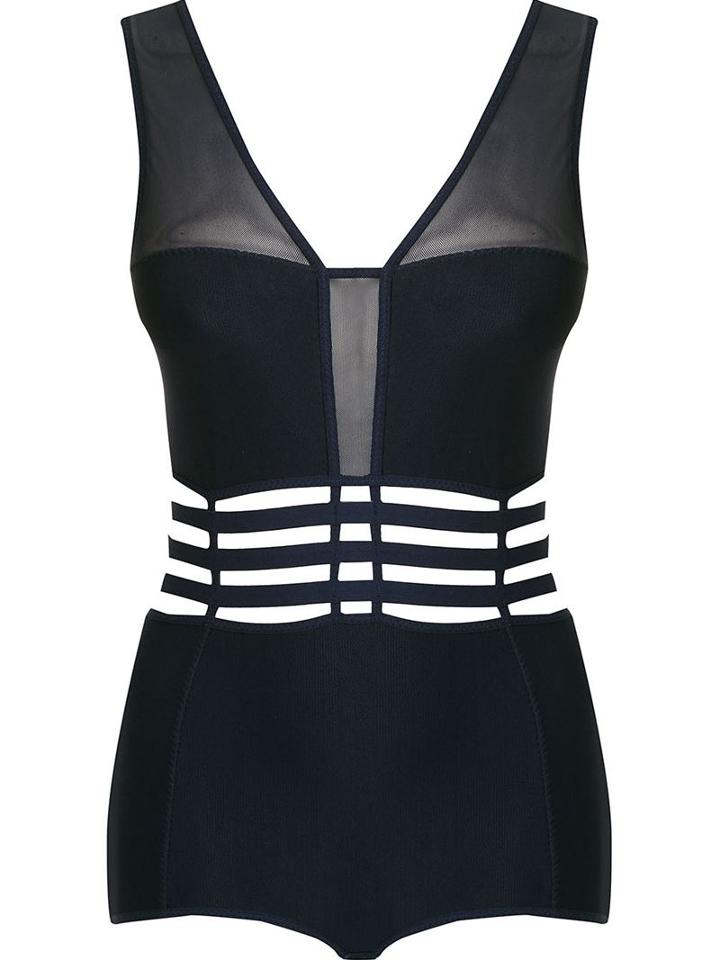 Giuliana Romanno Cut Out And Sheer Panels Body, Women's, Size: P, Blue, Polyamide/spandex/elastane