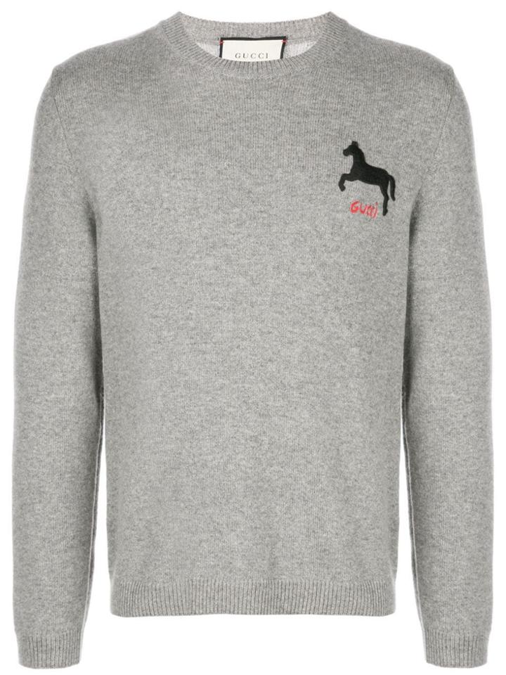 Gucci Horse Embroidered Jumper - Grey