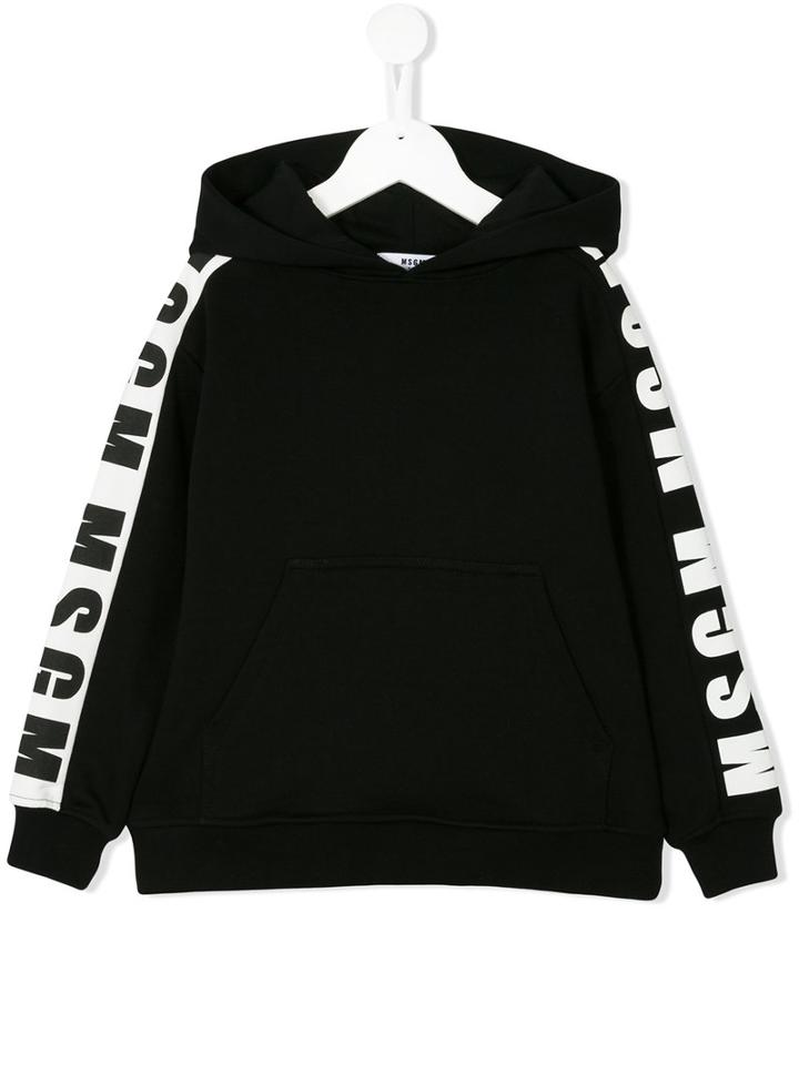 Msgm Kids - Logo Stripe Hoody - Kids - Cotton - 4 Yrs, Black