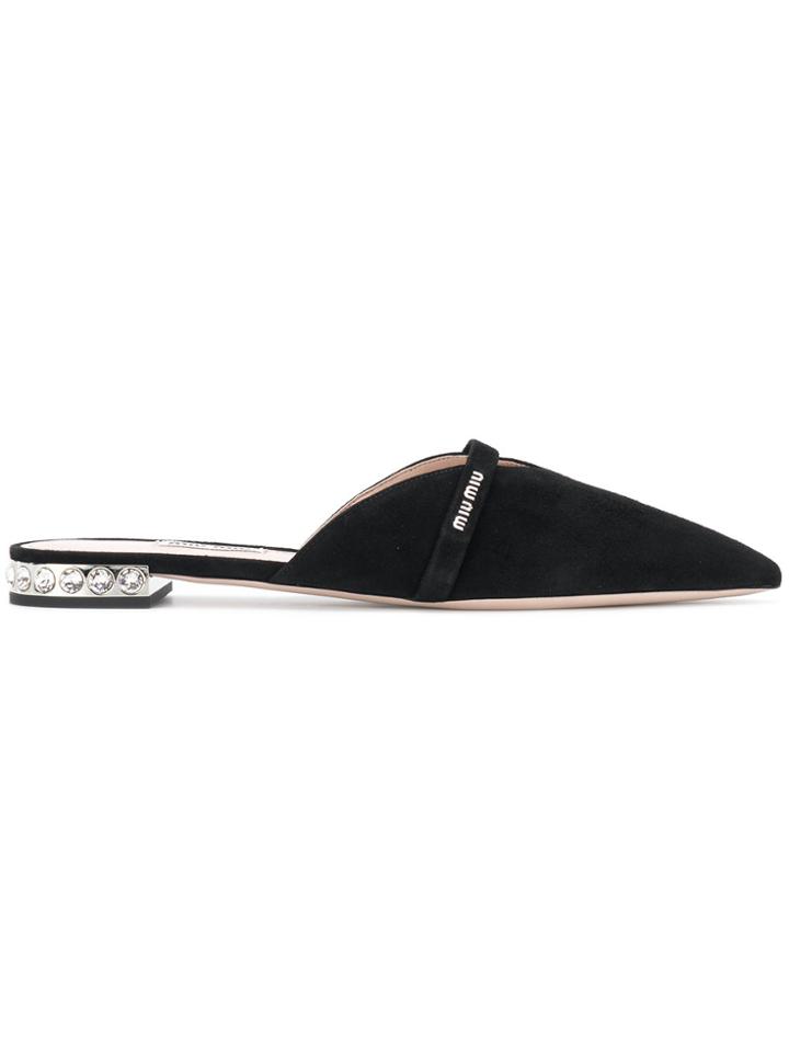 Miu Miu Embellished Pointed Mules - Black