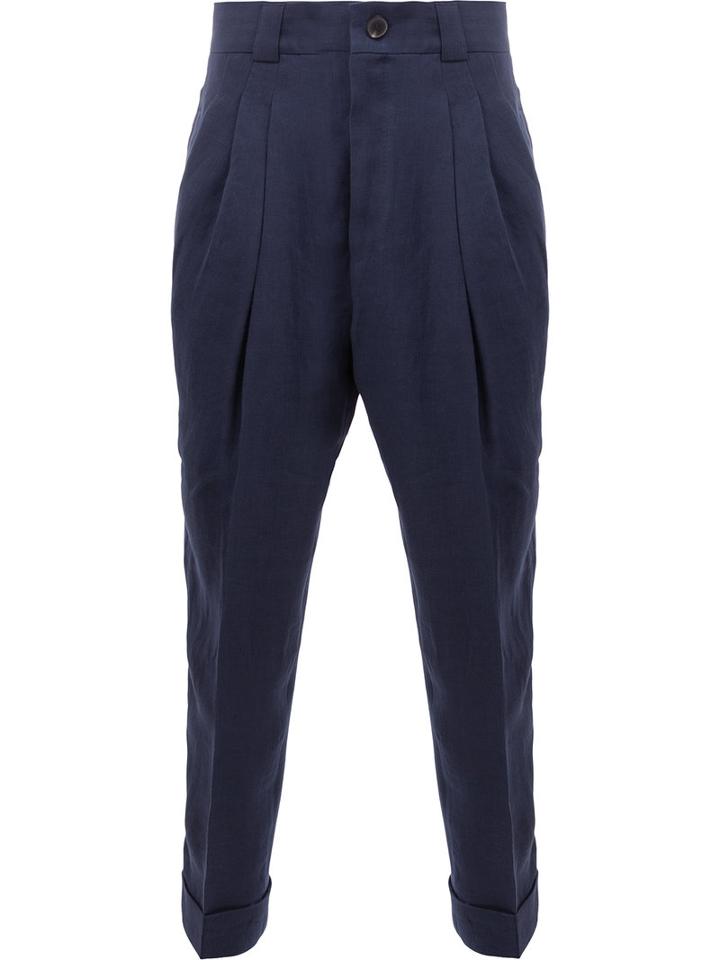 Haider Ackermann High-rise Tapered Trousers, Men's, Size: 48, Blue, Cotton/linen/flax/rayon