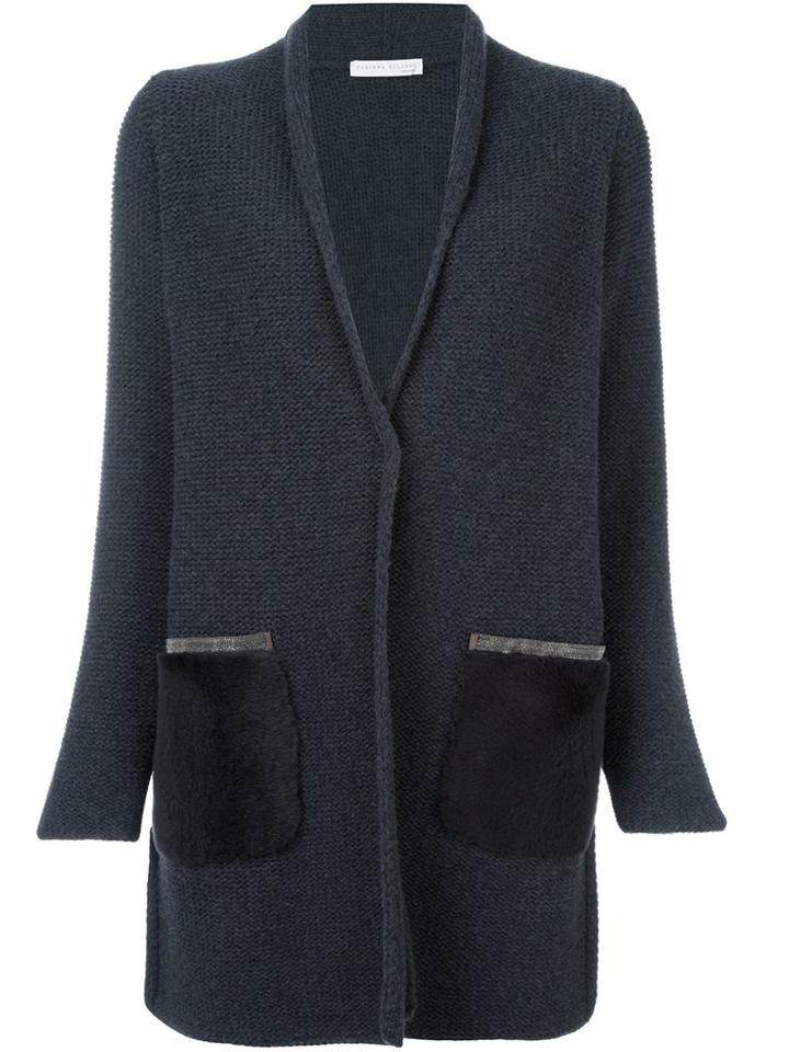 Fabiana Filippi Long Contrast Pocket Cardi-coat, Women's, Size: 40, Grey, Silk/sheep Skin/shearling/cashmere/merino