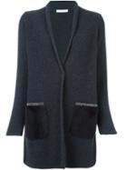 Fabiana Filippi Long Contrast Pocket Cardi-coat, Women's, Size: 40, Grey, Silk/sheep Skin/shearling/cashmere/merino