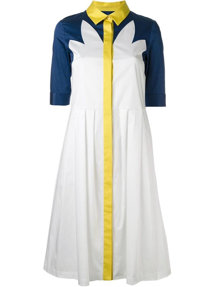Jil Sander Navy Contrast Panel Pleated Dress